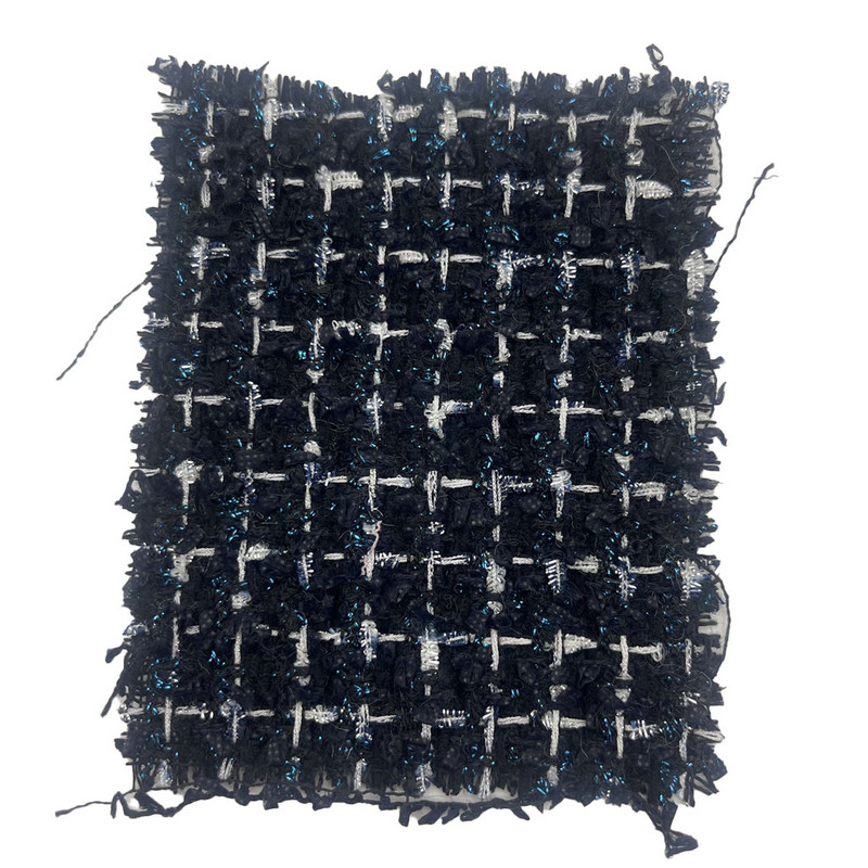 Tessuti di lusso in tweed a quadri blu scuro con misto blu metallizzato per abbigliamento femminile 23511